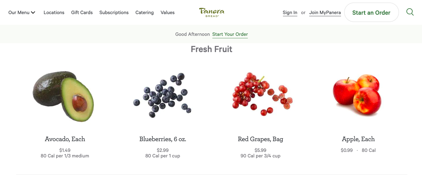 Fresh fruit offering from Panera 